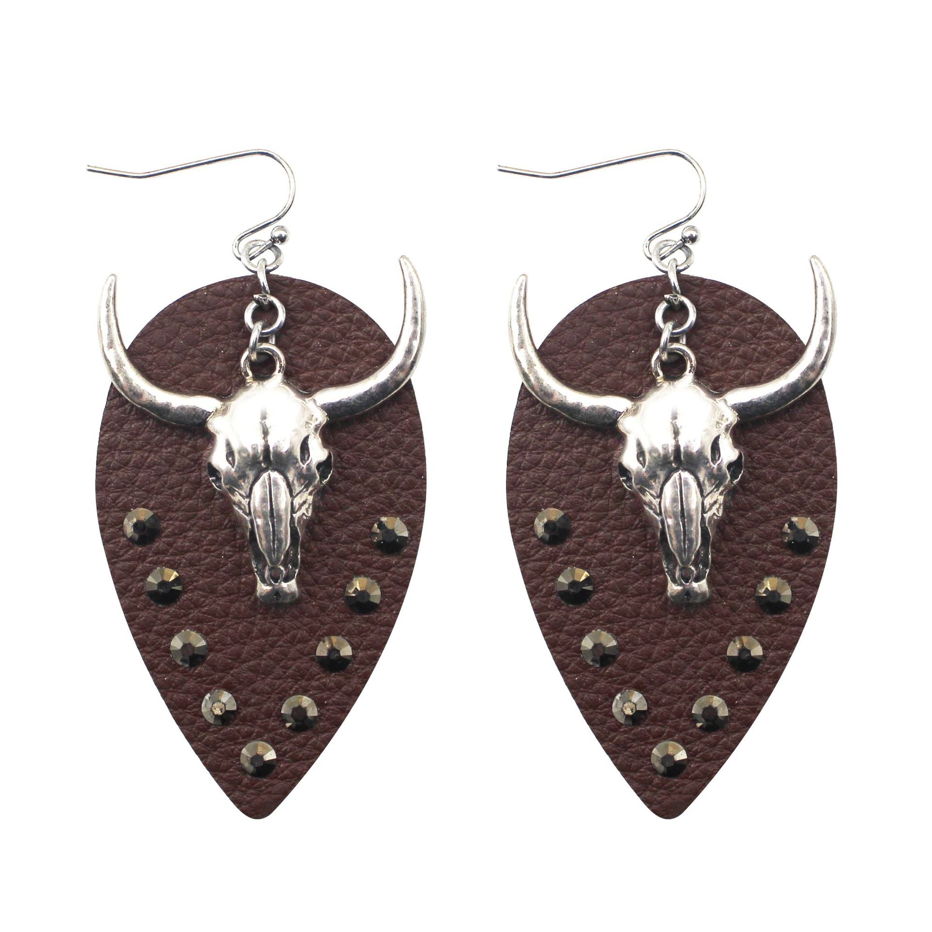 Wholesale Western Cowboy Bullhead Leather Earrings
